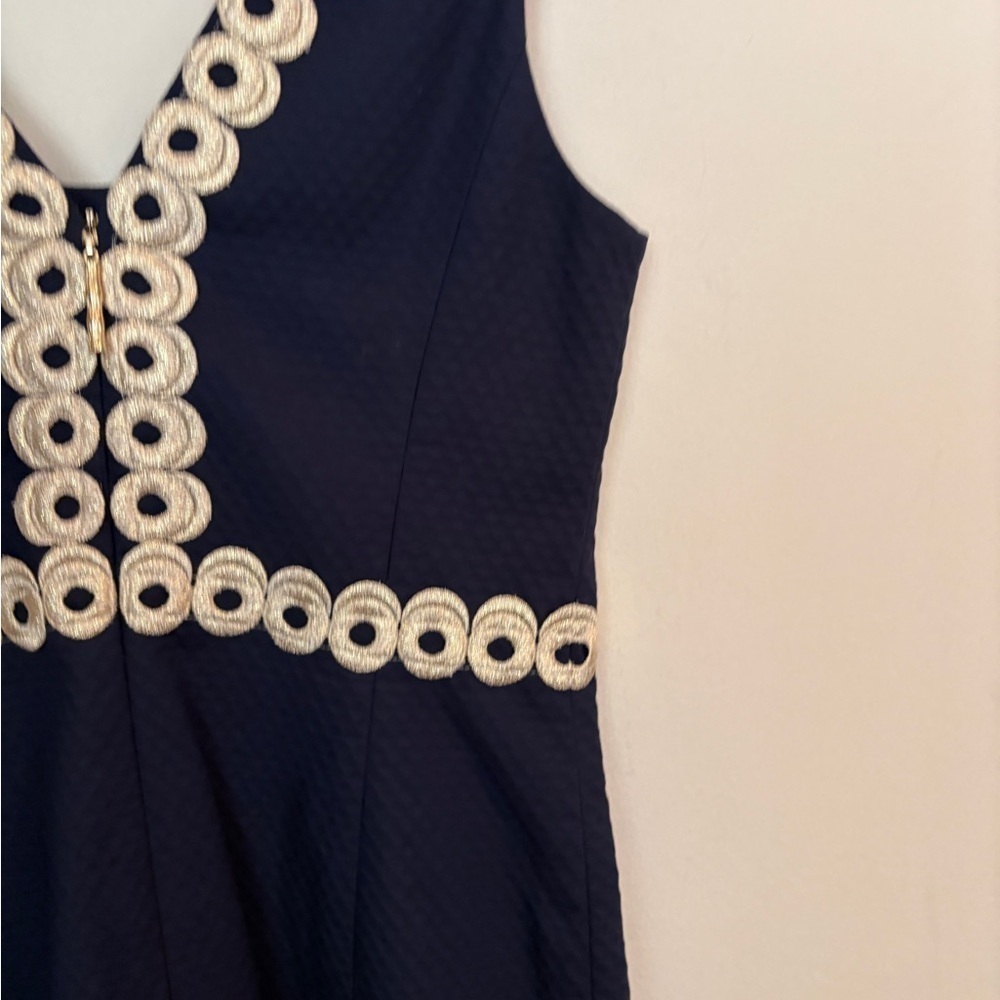 Lilly Pulitzer Esme Shift Dress Navy & Gold Classy Grecian Style  Size 4 - Picture 7 of 11